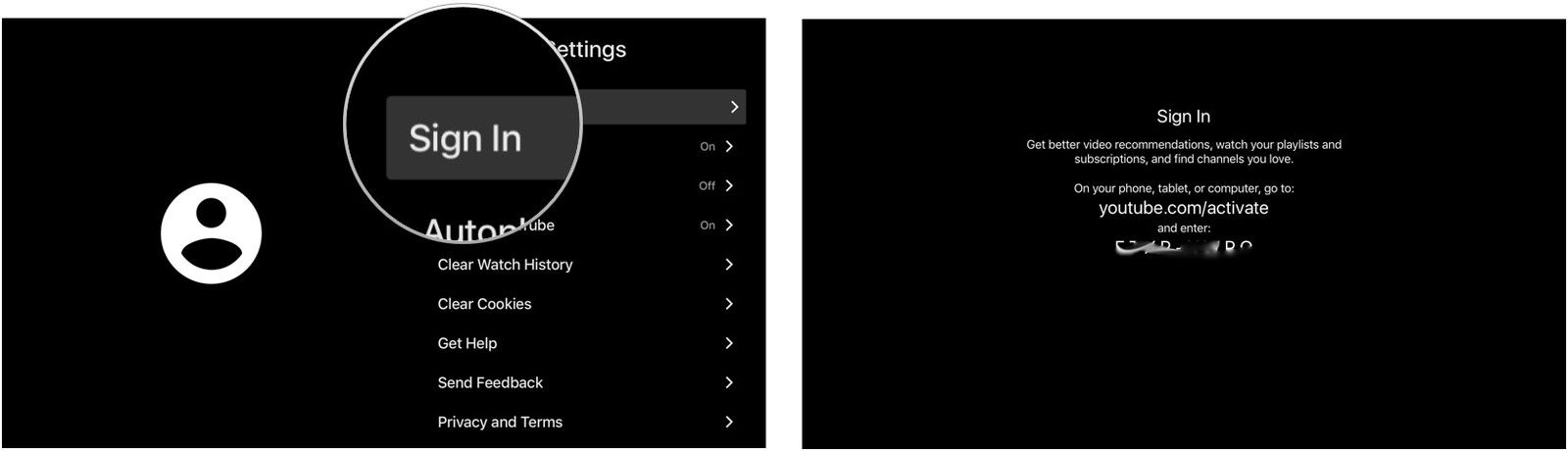 Вход в YouTube на Apple TV