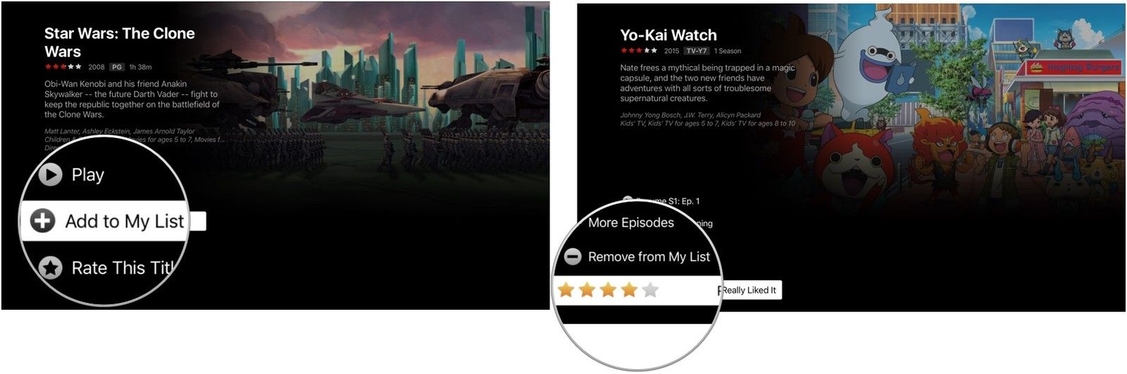 Удаление заголовка из списка наблюдения в Netflix на Apple TV