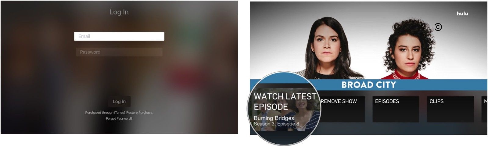 Вход в Hulu на Apple TV