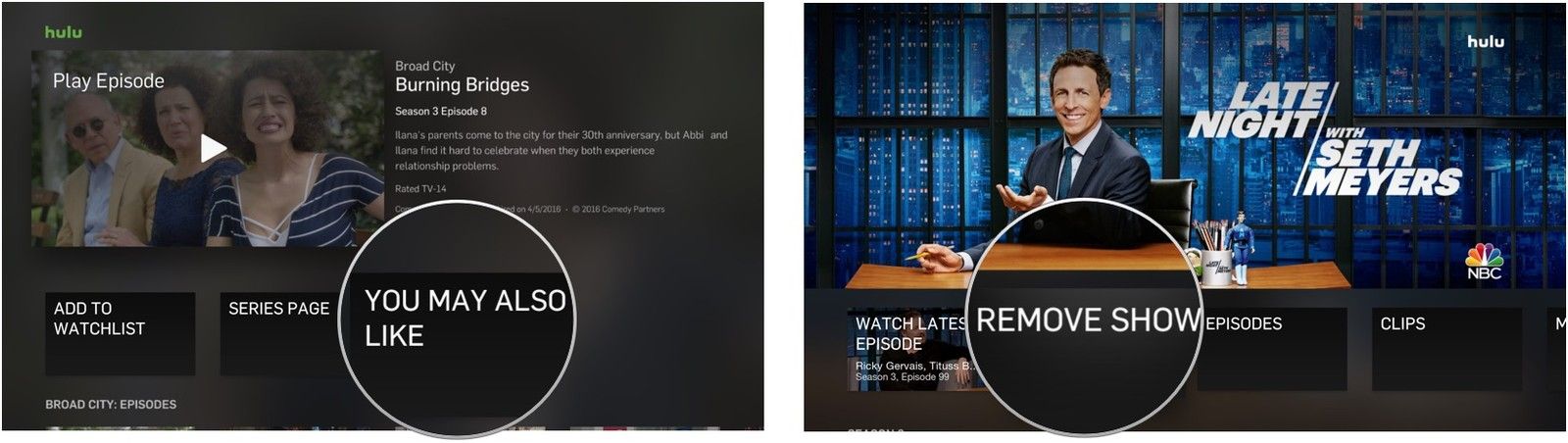 Удаление заголовка из списка наблюдения в Hulu на Apple TV