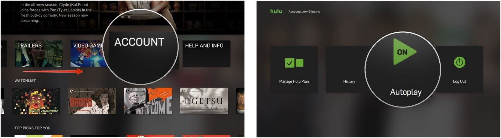 Включение автозапуска в Hulu на Apple TV