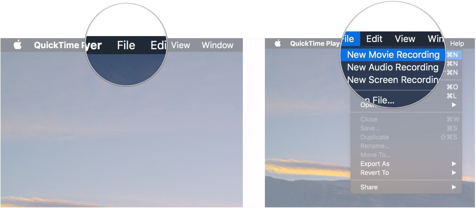 Нажмите Файл, нажмите Новая запись фильма
