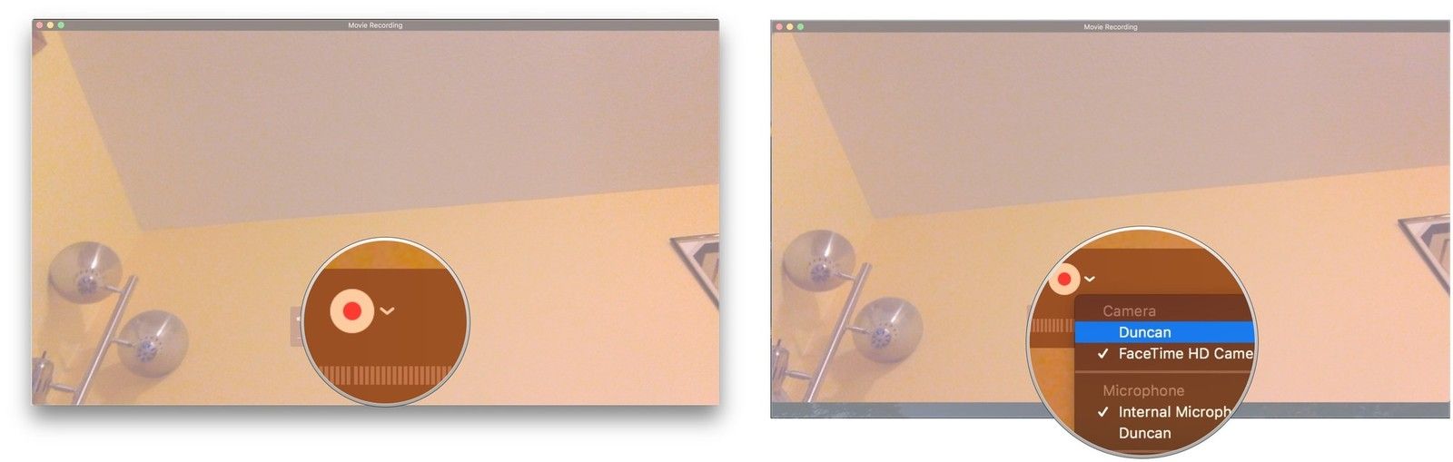 Нажмите на стрелку, выберите имя устройства iOS