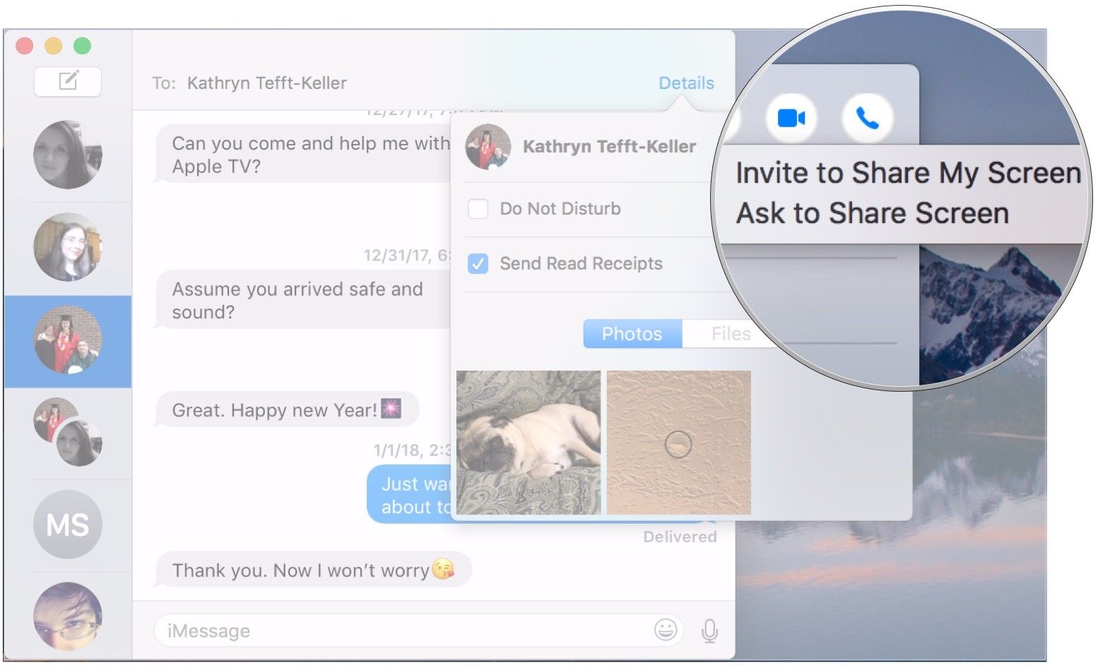 Нажмите Пригласить, чтобы поделиться моим экраном