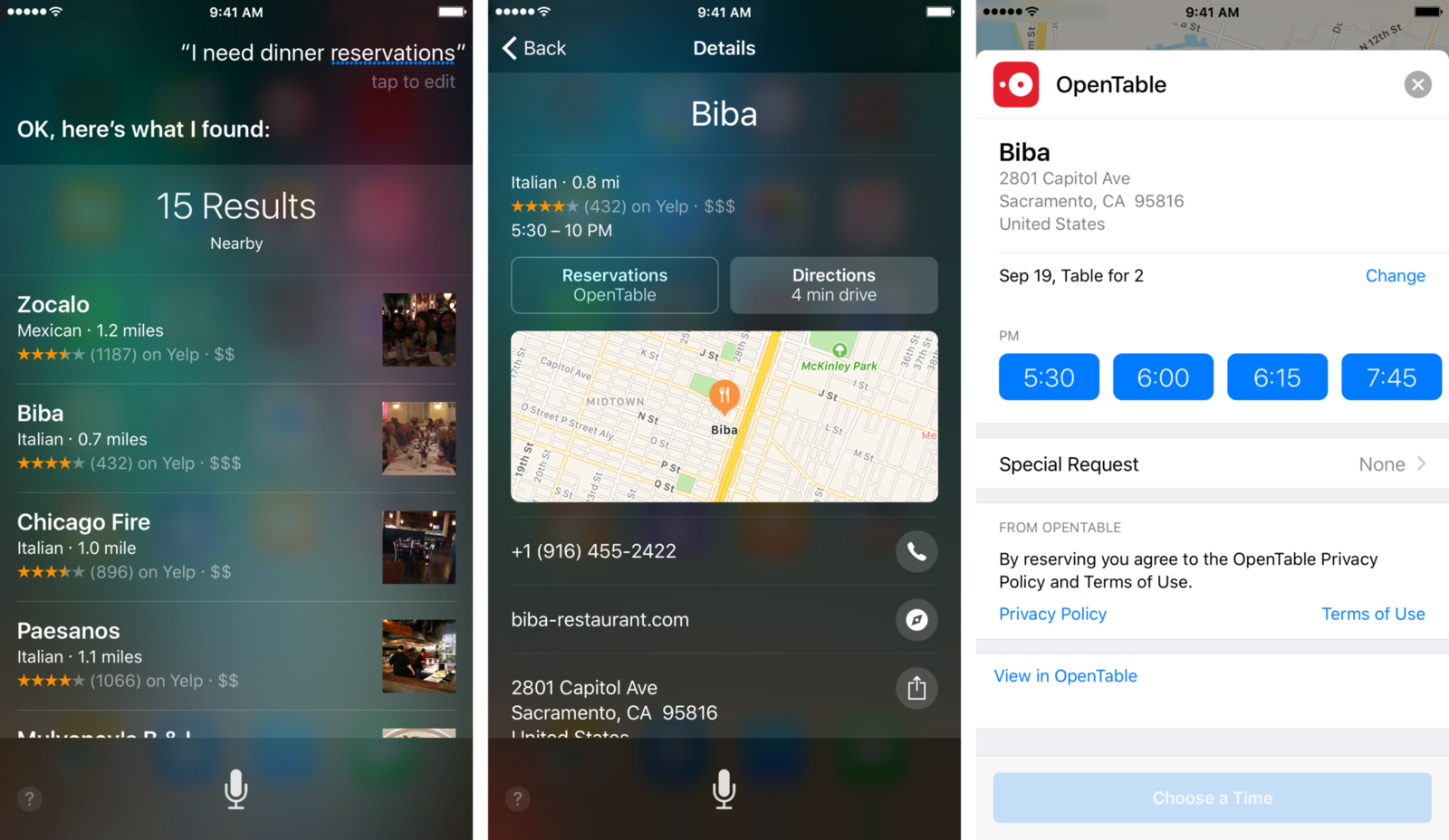 Попросите Сири сделать бронирование