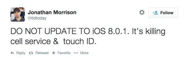 Исправьте Cell Service и Touch ID после установки обновления iOS 8.0.1 для iPhone