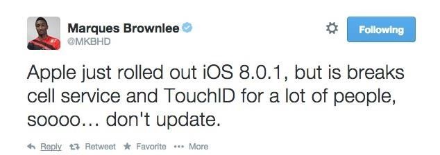 Исправьте Cell Service и Touch ID после установки обновления iOS 8.0.1 для iPhone