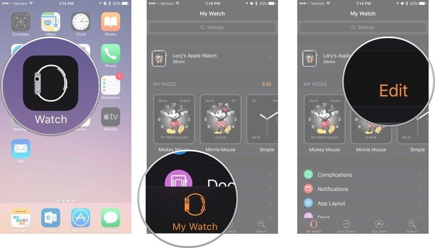 Откройте приложение Watch, затем нажмите My Watch, а затем нажмите «Изменить».