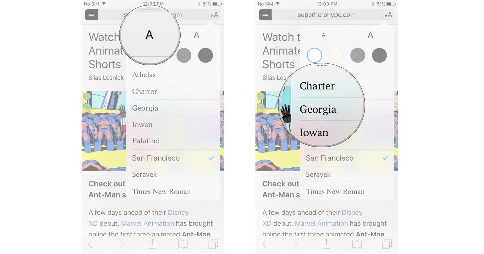 Нажмите на размер шрифта и нажмите на шрифт