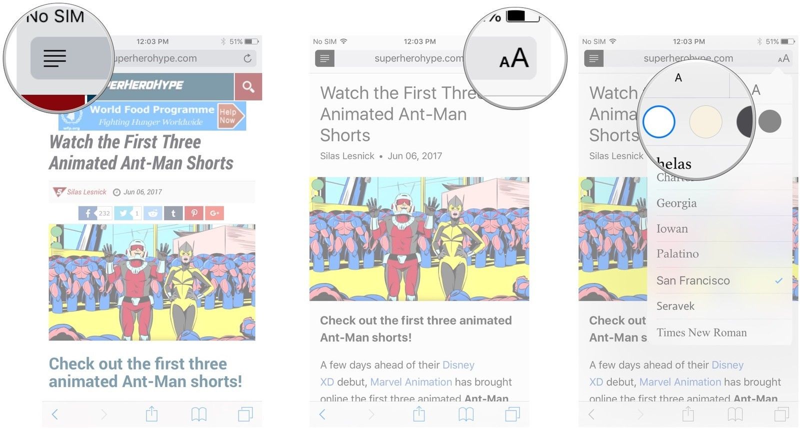 Нажмите кнопку Reader, нажмите кнопку шрифта, нажмите параметр цвета страницы
