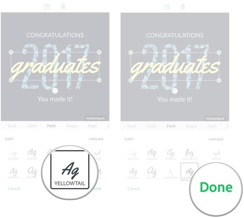 Нажмите, чтобы выбрать новый шрифт, нажмите &laquo;Готово&raquo;.