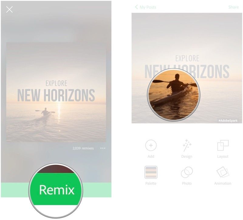 Нажмите на ремикс, дважды нажмите на фотографию, которую вы хотите изменить