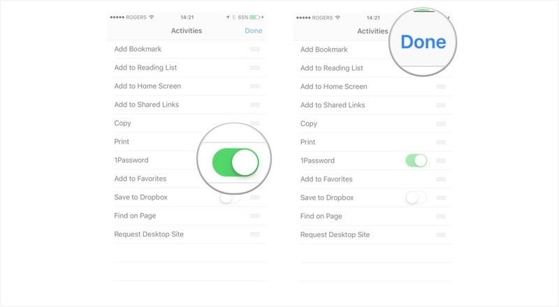 Переключите расширение действия и нажмите «Готово».