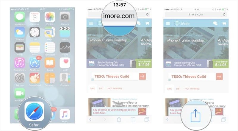 Запустите Safari, перейдите на веб-страницу и нажмите «Поделиться».