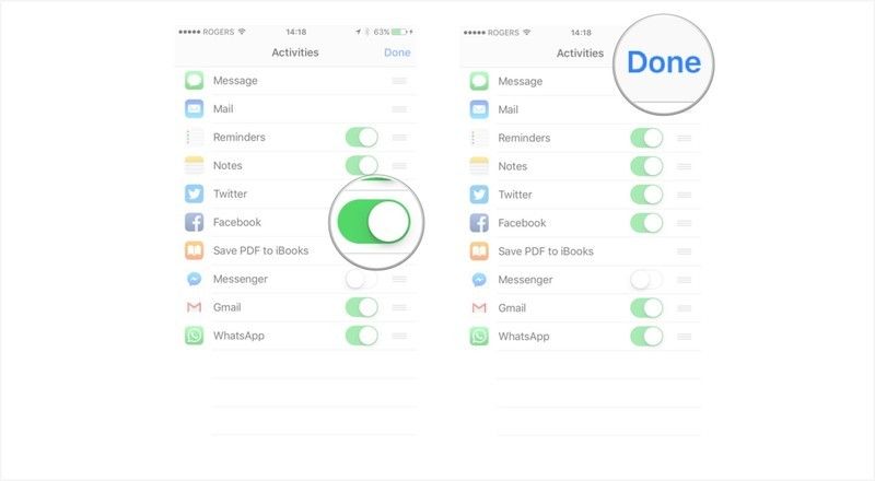 Переместите соответствующий ползунок вправо и нажмите Готово.