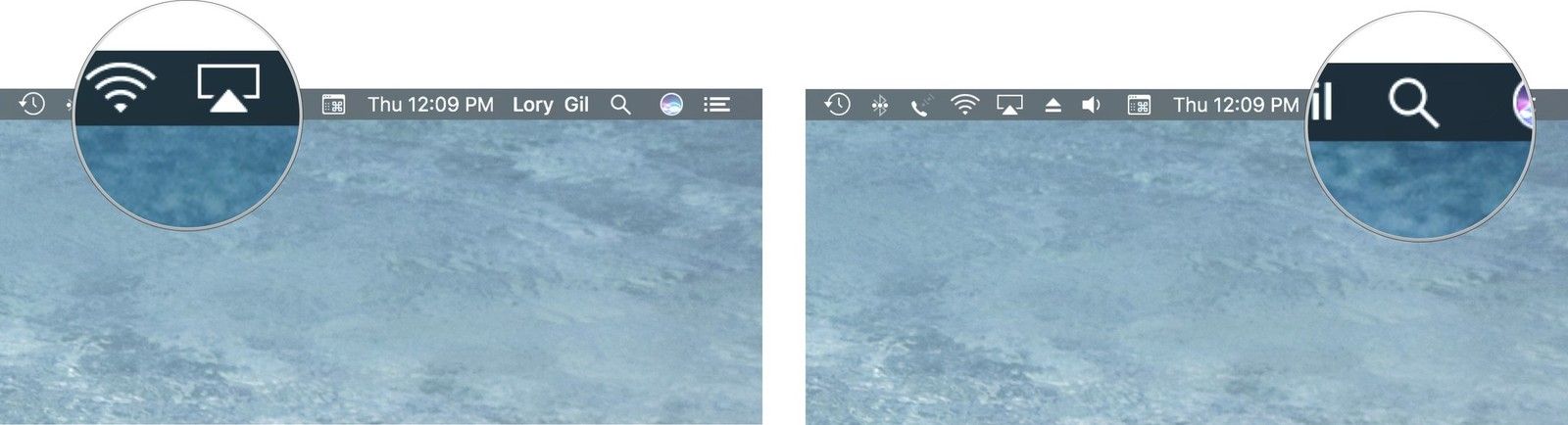 Строка состояния системы и Spotlight на Mac