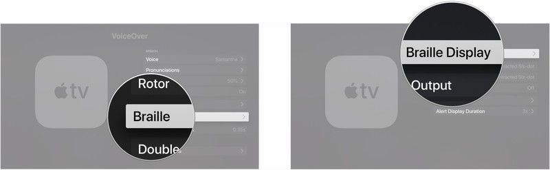 Нажмите Брайль, нажмите Дисплей Брайля