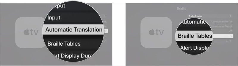 Нажмите Автоматический перевод, нажмите Таблицы Брайля
