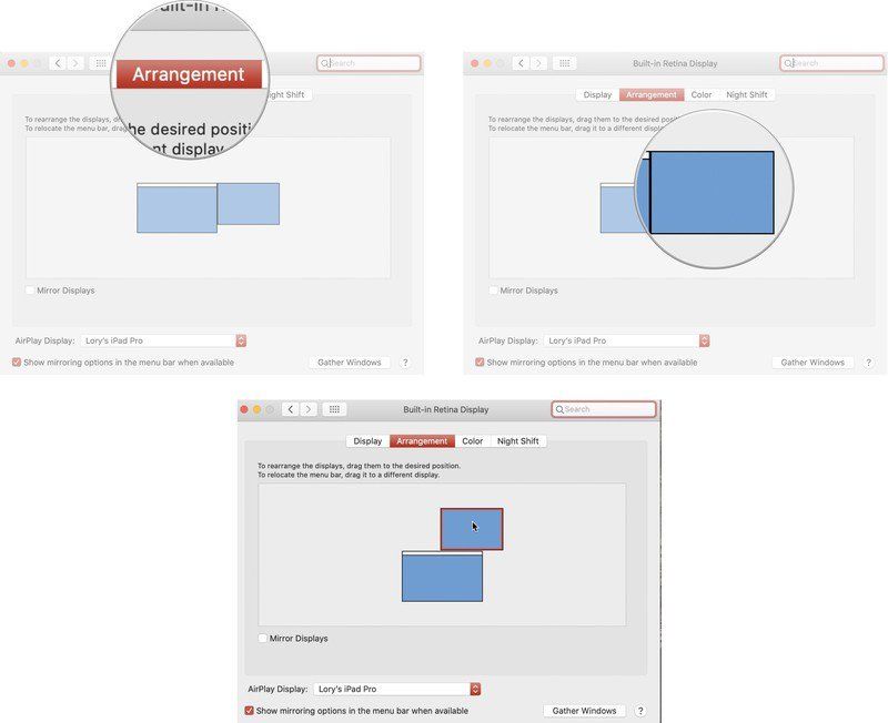 Нажмите «Композиции», затем выберите дисплей iPad и перетащите его на новое место.