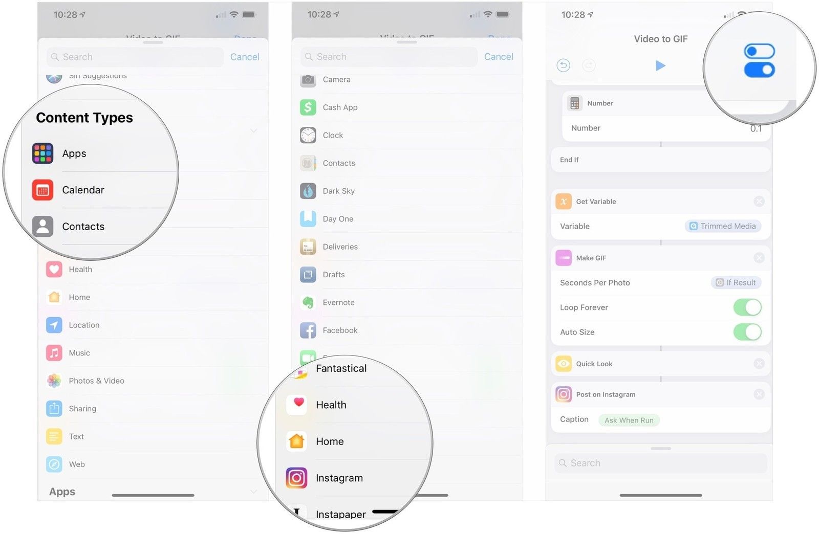 Нажмите тип контента, нажмите приложение, нажмите Настройки