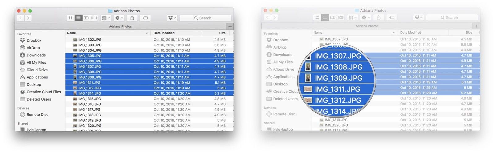 Выберите все файлы, которые вы хотите пометить и щелкните правой кнопкой мыши файлы.