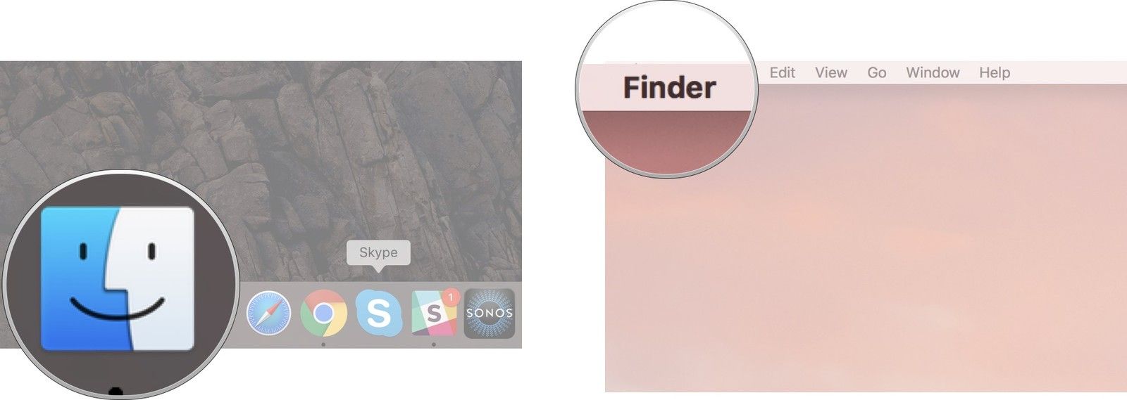 Откройте новое окно Finder и затем нажмите Finder в верхней строке меню.