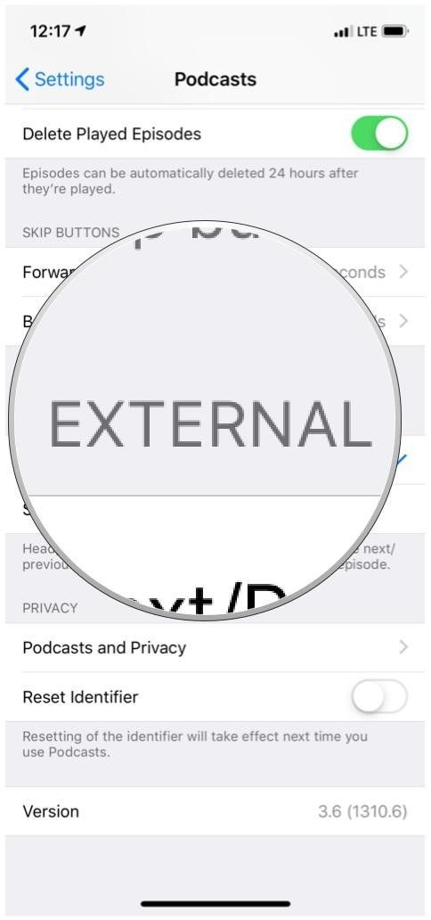 Настройки Apple Podcasts внешнего управления