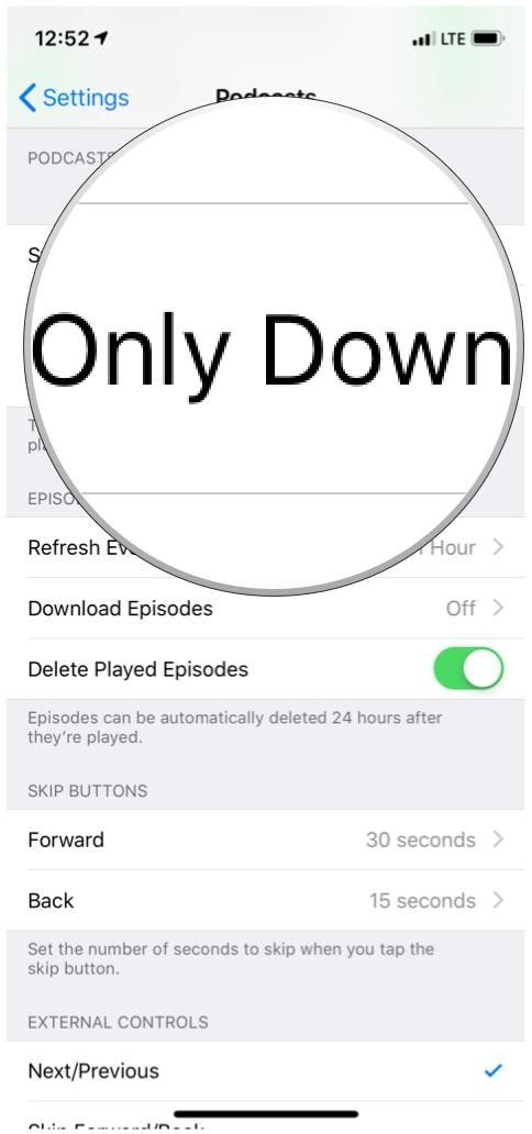 Настройки Apple Podcasts, только загрузка по Wi-Fi