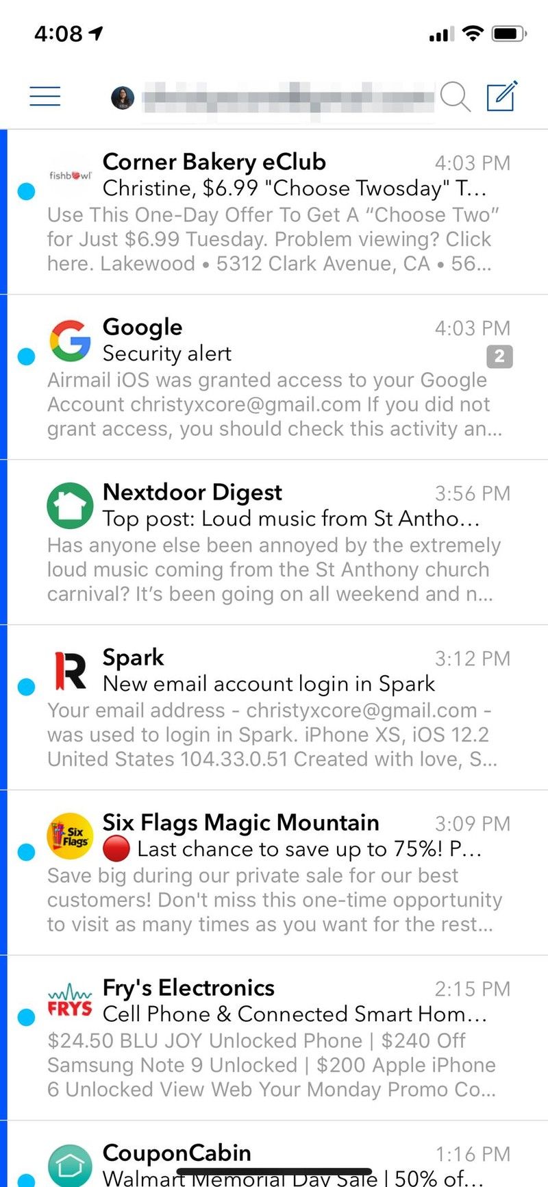 Входящие в аккаунт авиапочтой