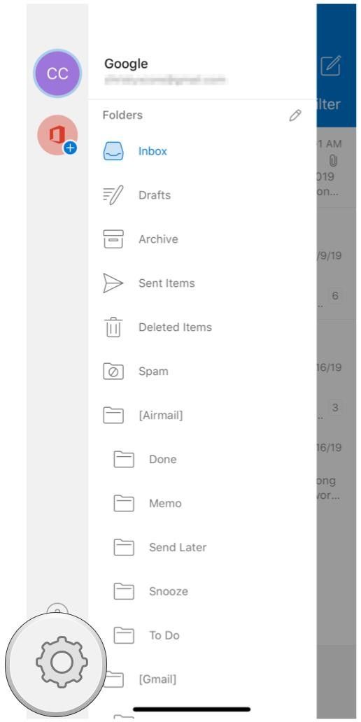 настройки бокового меню outlook