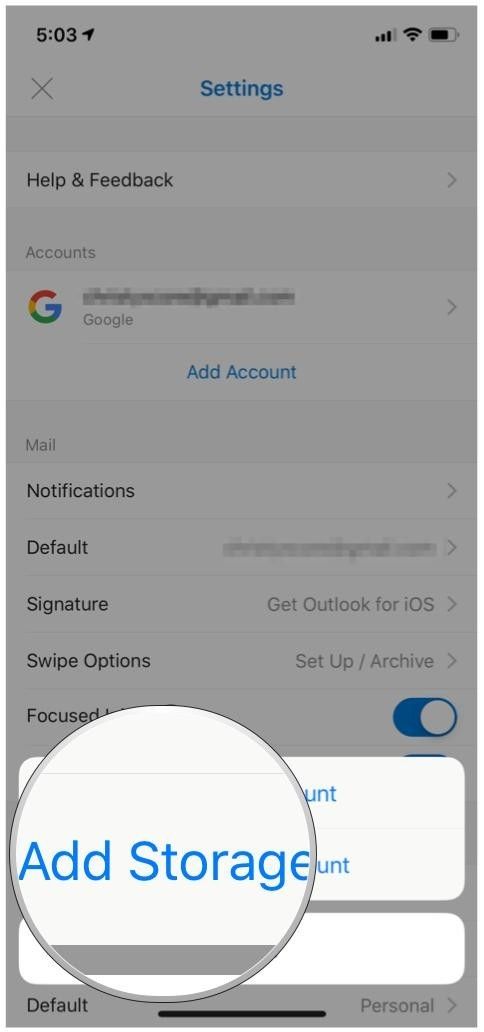 меню настроек outlook добавить опцию хранения аккаунта