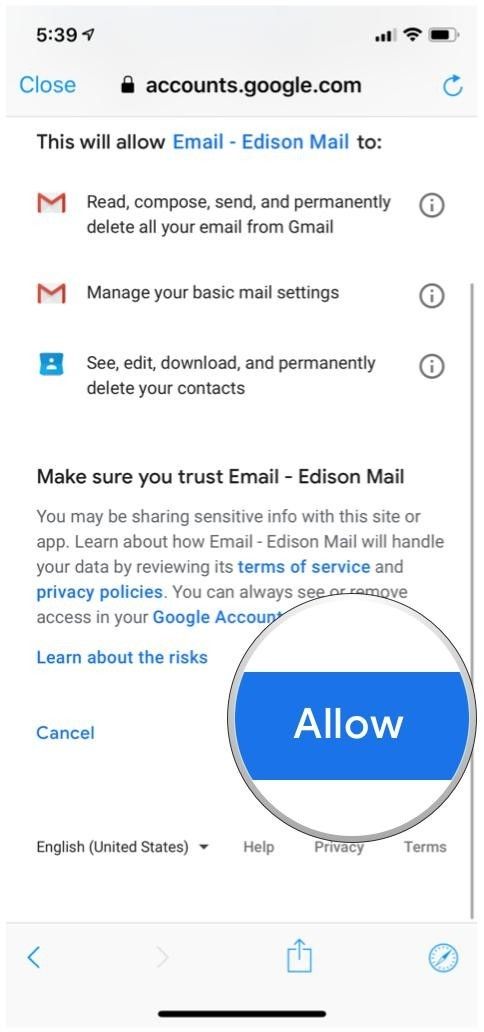 Эдисон мейл аккаунт Google разрешить доступ