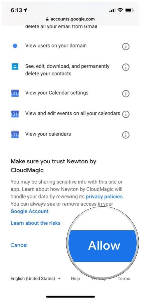 Ньютон почта Google Войти разрешить доступ