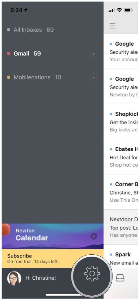 ньютон почта боковое меню настройки передач