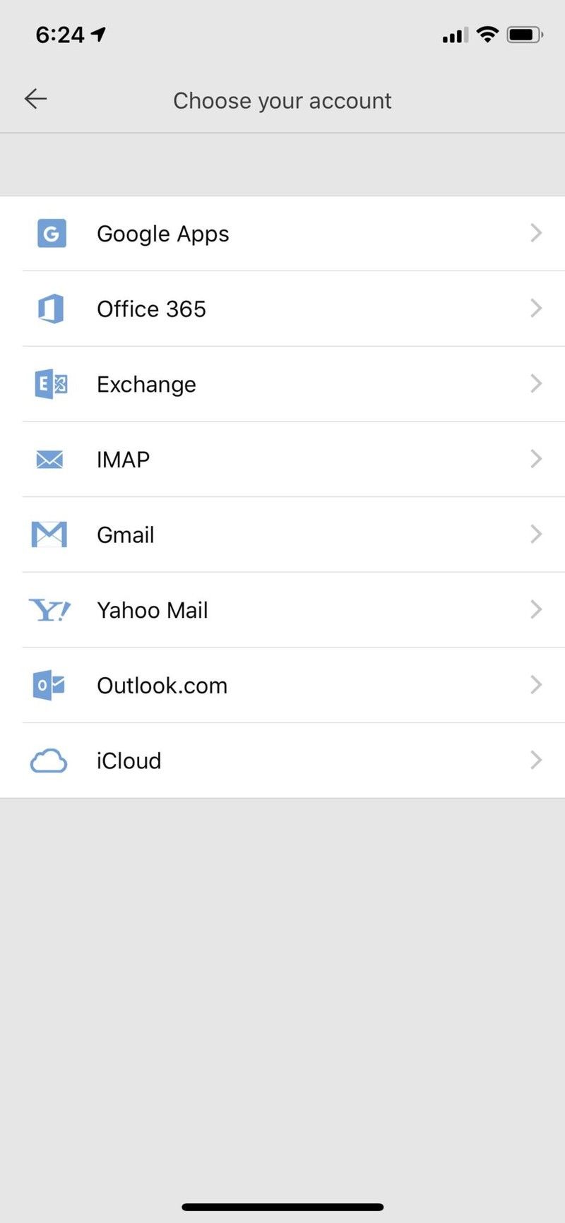 меню настроек почты newton, учетные записи электронной почты, добавить еще, выбрать учетную запись