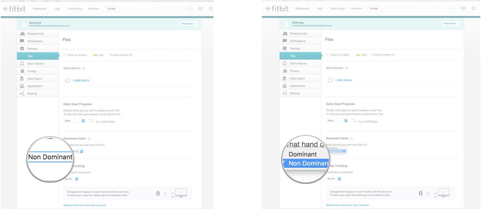 Нажмите выпадающее меню, выберите запястье