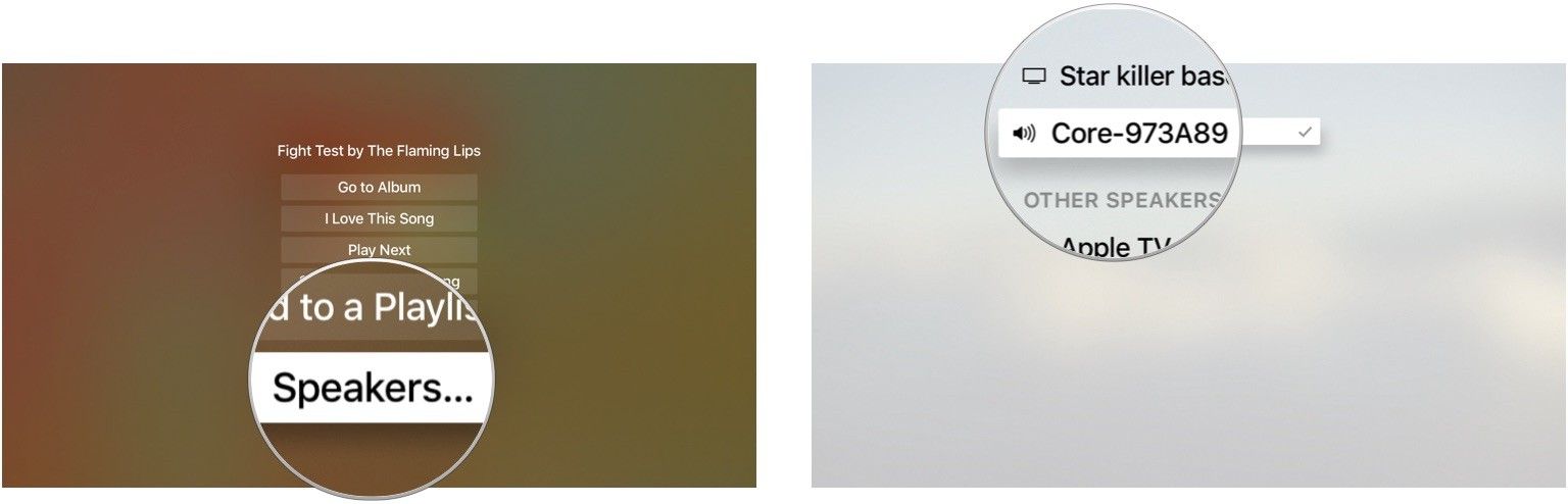Изменение выхода динамика в приложении Music на Apple TV