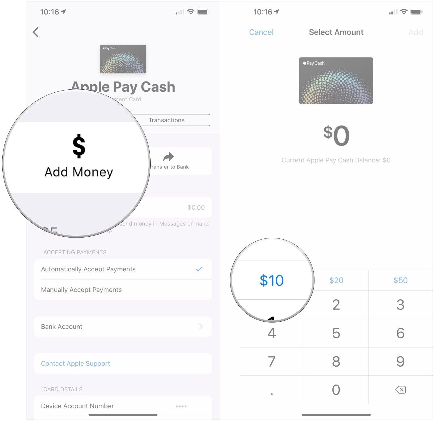 Нажмите Добавить деньги, введите сумму