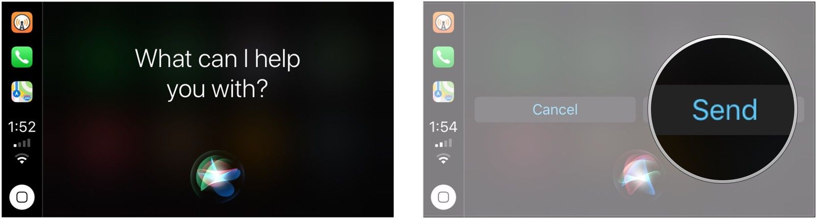Скажи привет, Сири, коснитесь Отправить