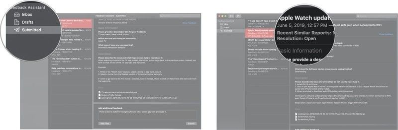 Нажмите «Отправлено», затем выберите тикет обратной связи, затем проверьте статус тикета.