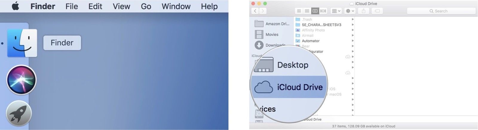 Запустите Finder, затем нажмите на iCloud Drive