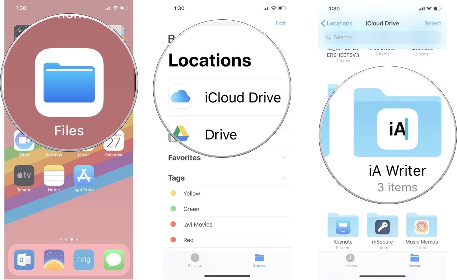 Запустите файлы на iPhone или iPad, затем нажмите на iCloud Drive, затем нажмите на приложение