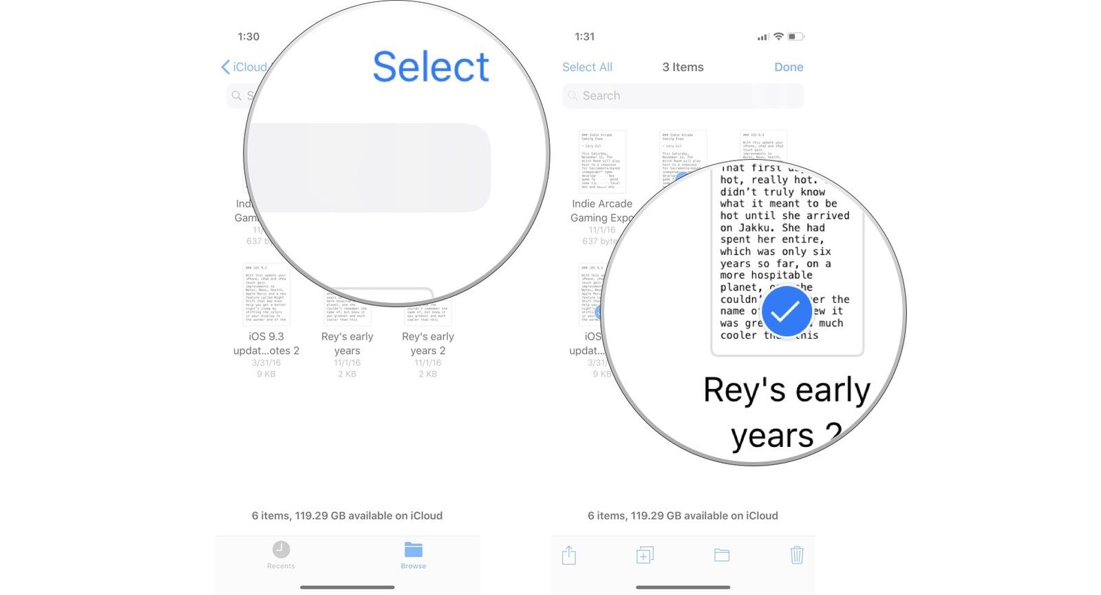 Нажмите Выбрать еще раз, затем выберите скопированные файлы