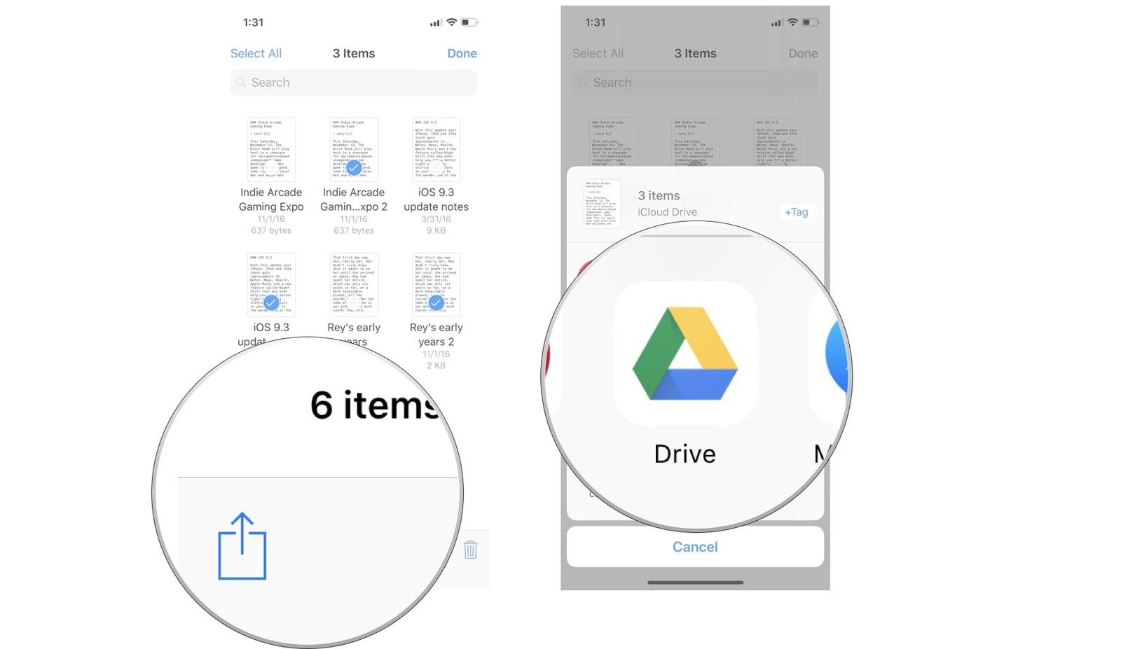 Нажмите расширение «Поделиться», затем нажмите, куда вы хотите отправить файлы