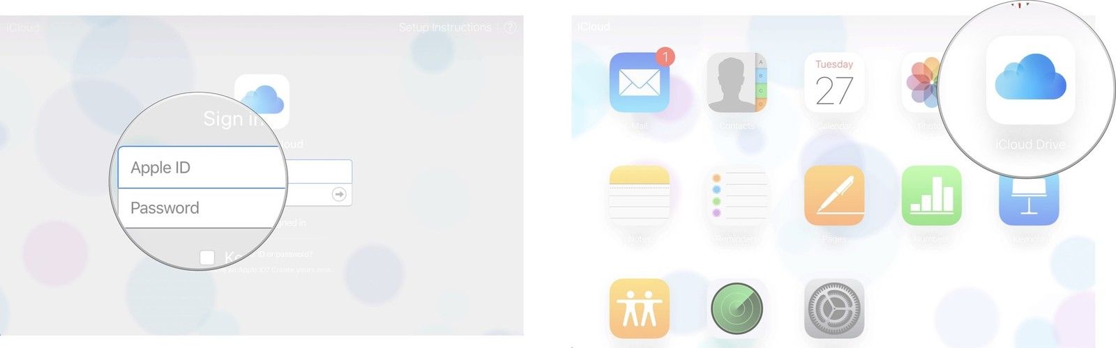 Перейдите на iCloud.com и войдите в систему, затем нажмите на iCloud Drive