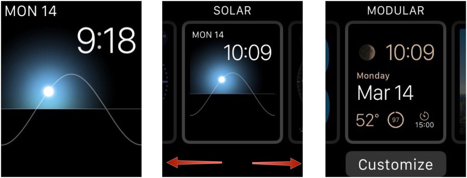 Выбор модульного циферблата на Apple Watch
