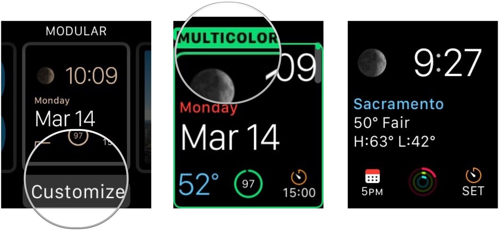 Выбор многоцветной настройки на Apple Watch