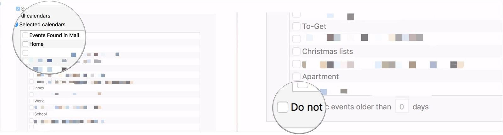 Выберите доступные календари, установите флажок