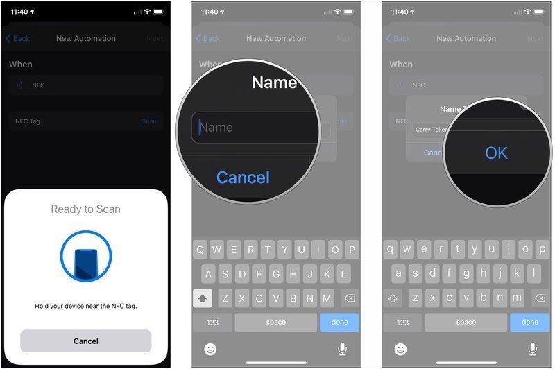 Сканирование тега, имени тега, нажмите OK
