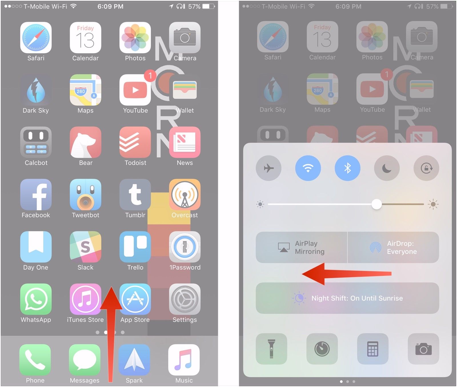 Проведите вверх, проведите влево или вправо